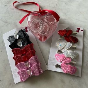 NWT: 3 Valentine’s Day hair accessories - 2 clip & 1 bobble set + free gift!